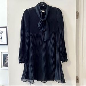 LOFT Sophisticated Black Pleated Dress w/ Bow, XS